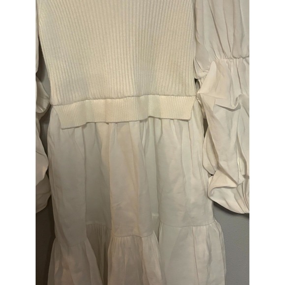 English Factory Mixed Media Mini Dress Womens XS White Knit Bodice Puff Sleeve - Picture 4 of 11